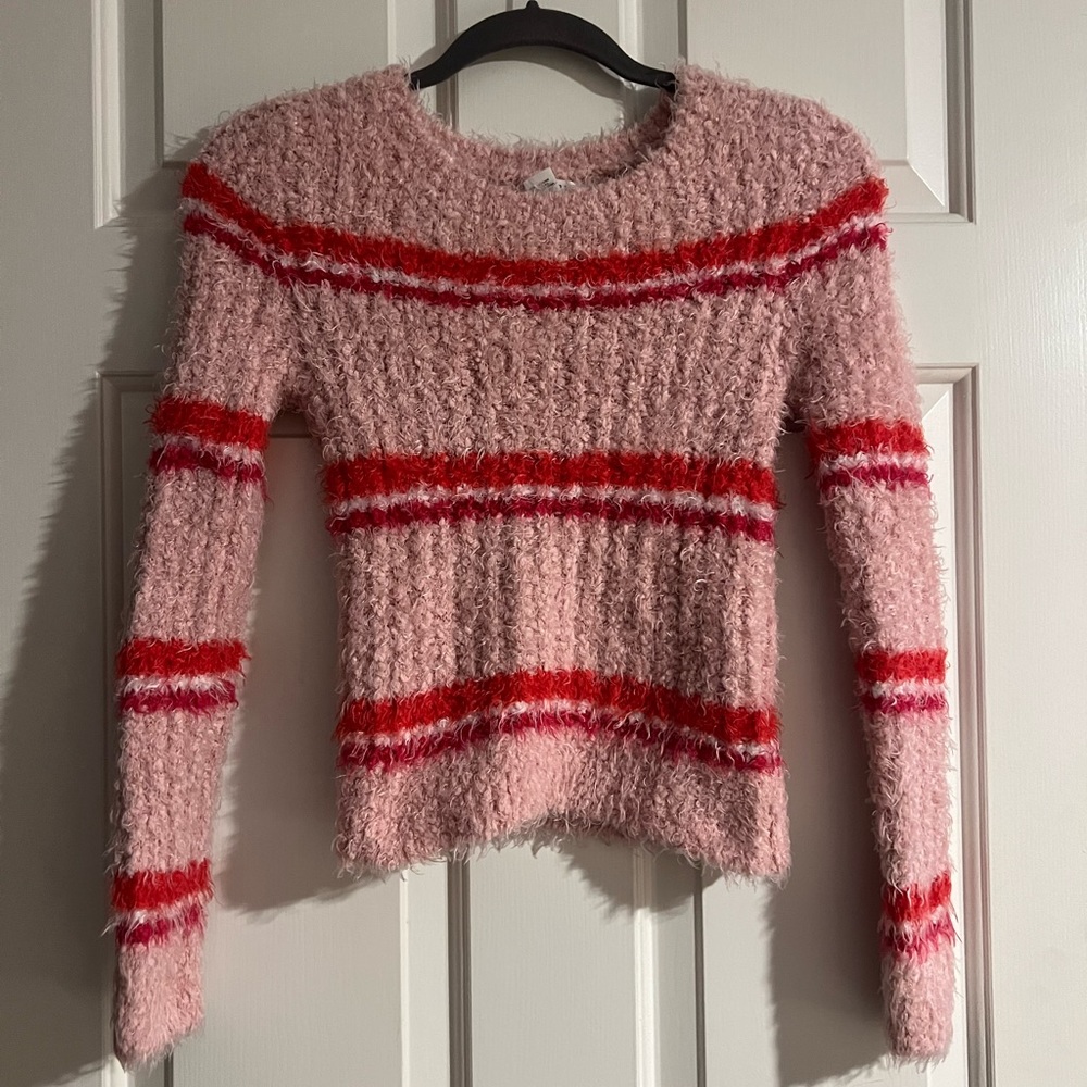 Pink and red fuzzy sweater